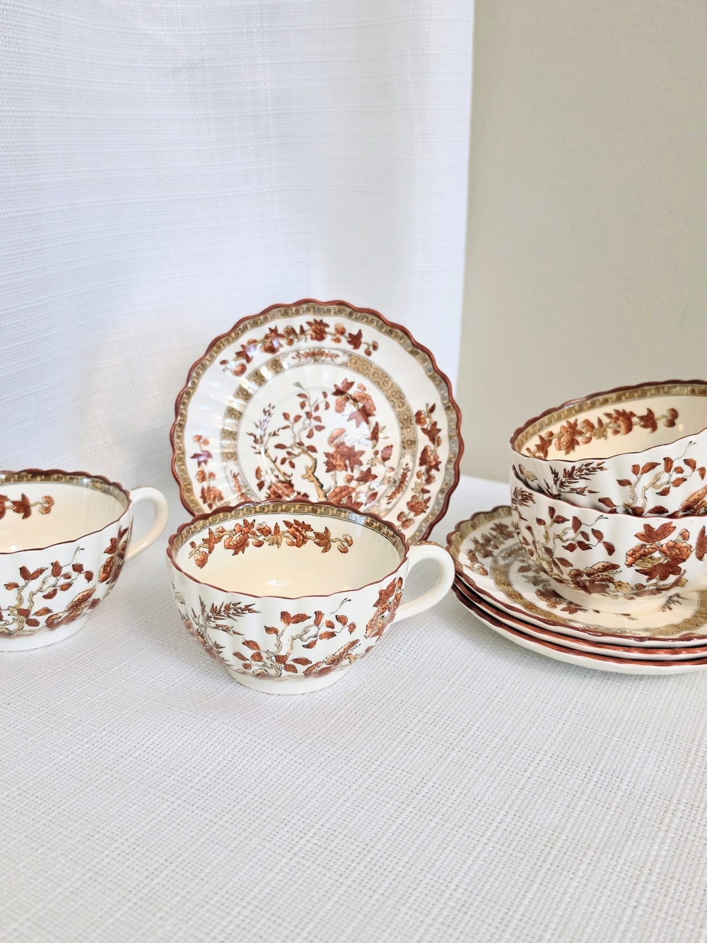 Vtg Copeland Spode India Tree Teacups N Saucers Set 4 England Fall Harvest